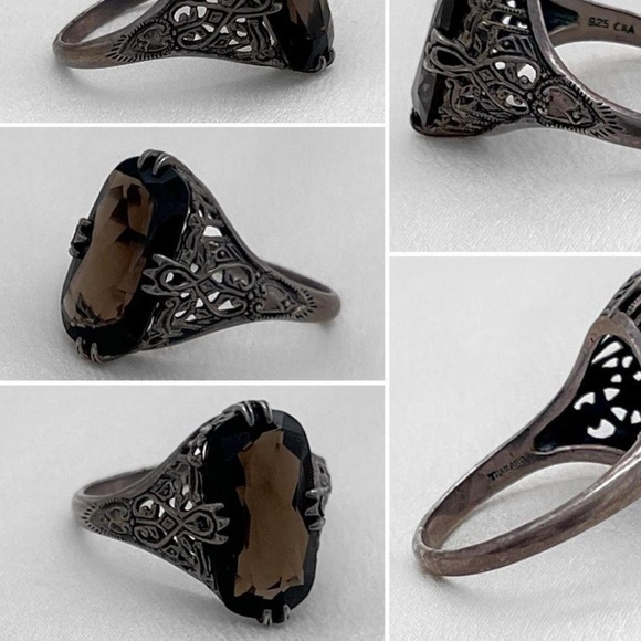Vintage sterling silver art nouveau smokey quartz ring - Picture 7 of 7